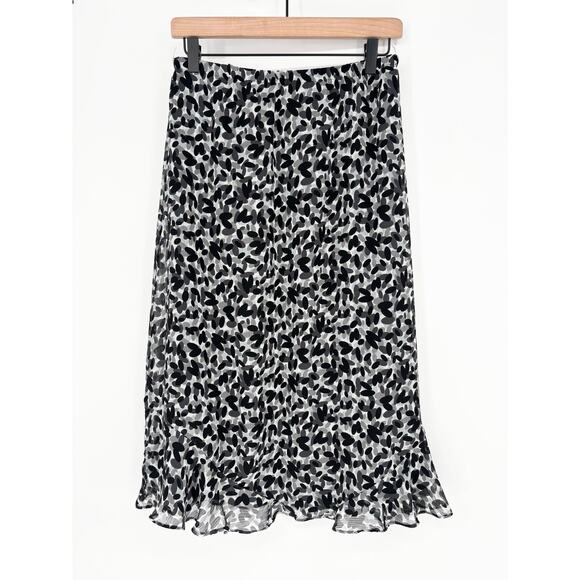 Notations Y2K Black White Asymmetical Ruffle Hem Midi Skirt Size S - Picture 2 of 6